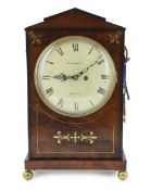 Bothamley of Boston, a Regency brass inset mahogany hour repeating bracket clock in plain