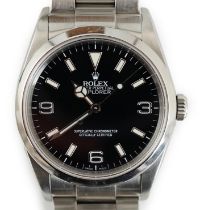A gentleman's 2004 stainless steel Rolex Oyster Perpetual Explorer wrist watch, model no. M114270,