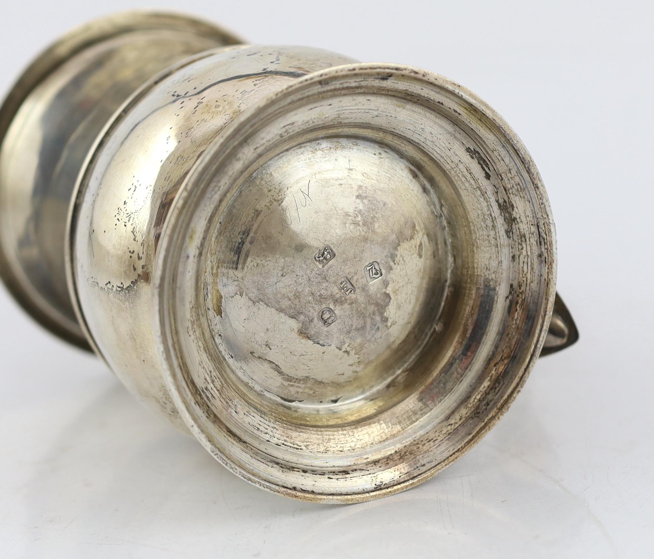 A George III silver tankard by W & J Priest, with hinged domed cover of baluster form, with banded - Image 5 of 5