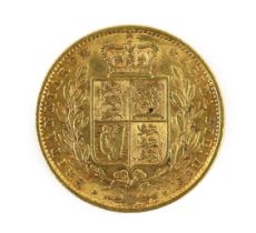 British gold coins, Victoria sovereign 1857 C over blundered T, Fine***CONDITION REPORT***PLEASE
