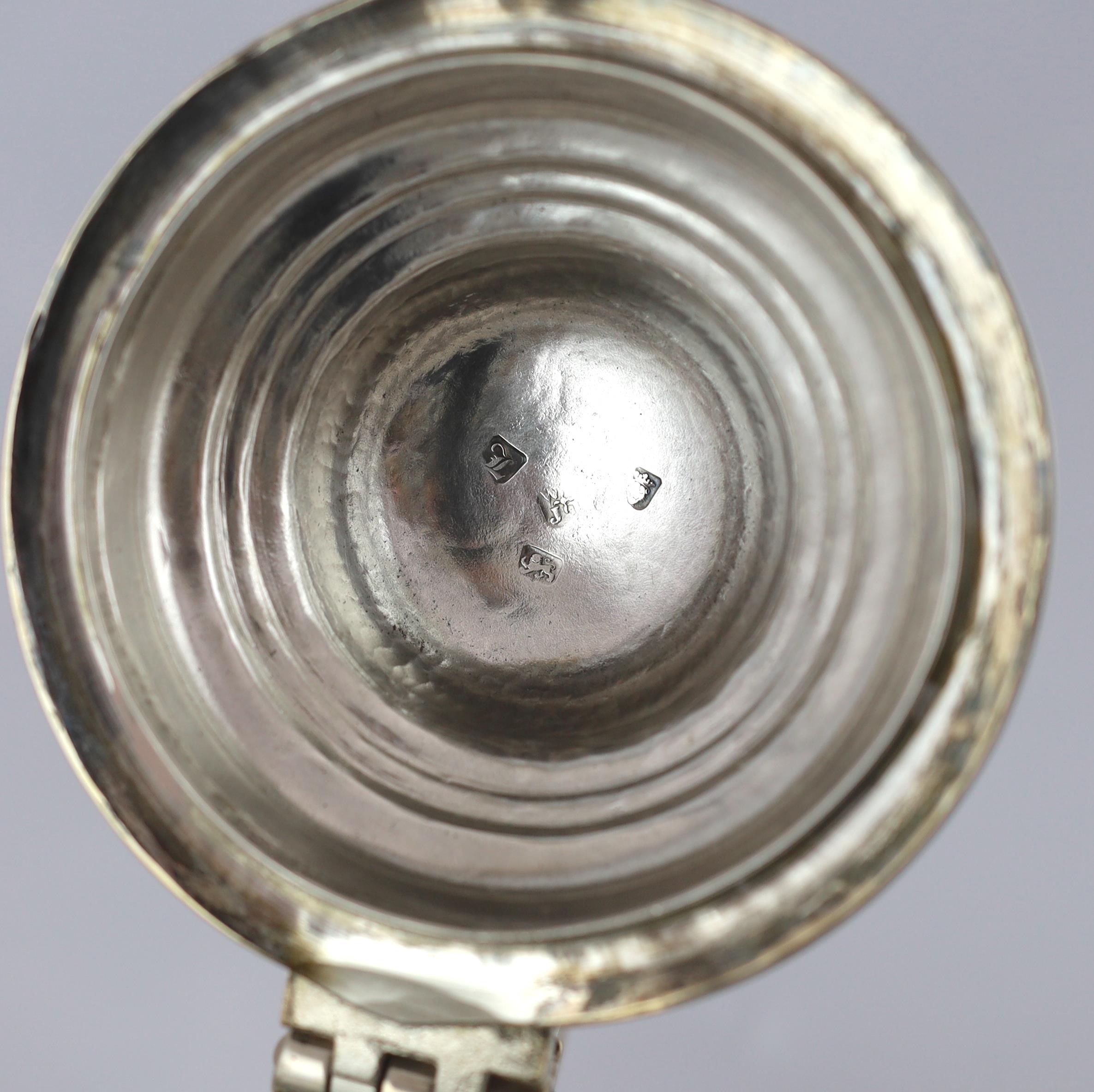 A George III silver tankard by W & J Priest, with hinged domed cover of baluster form, with banded - Image 4 of 5