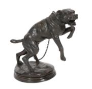 After Charles Valton (French, 1851-1819), a bronze model of a lunging Mastiff 'Passez au Large',
