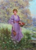 Sydney Percy Kendrick (1874-1955) 'Gathering Harebells'oil on canvassigned60 x 45cm***CONDITION