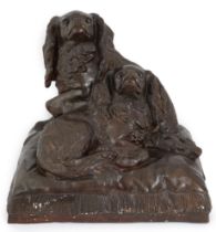 After Charles Valton (French, 1851-1819), a bronze group of two King Charles spaniels seated upon