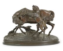 Pierre-Jules Mêne (French, 1810-1871), a 19th century French bronze group 'Jument Et Son Poulain',