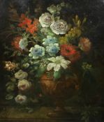 19th century Continental School 17th century style still life of flowers in a vase upon a ledgeoil