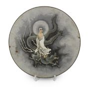 A large Japanese silver wire cloisonné enamel circular plaque, Meiji period, decorated with the