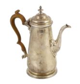 A George II silver coffee pot and hinged cover with turned finial, William Williams I, of tapering