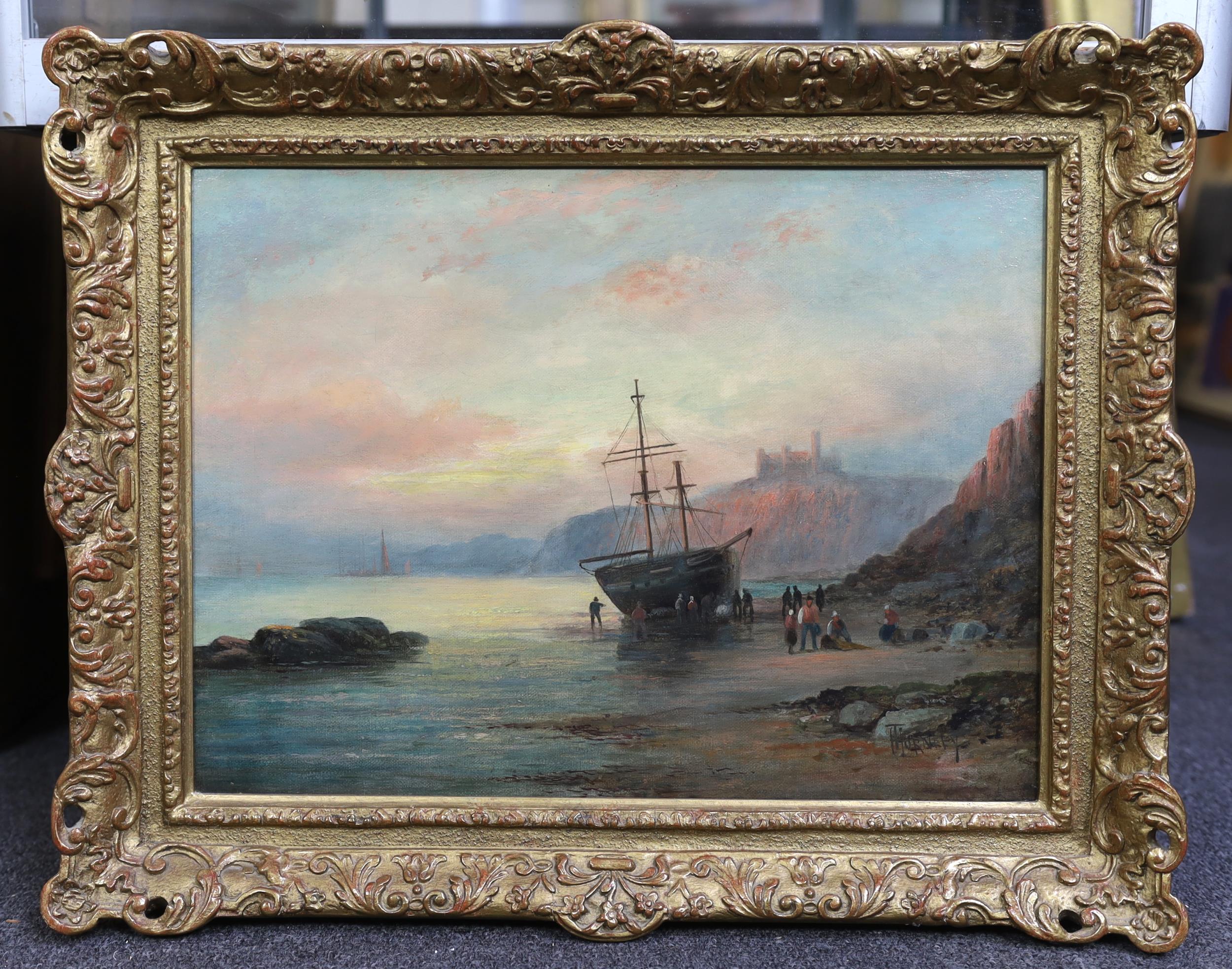 Hubert Thornley (William Anslow Thornley) (fl.1859-1898) Beached ship on the shore near Whitbyoil on - Image 2 of 4