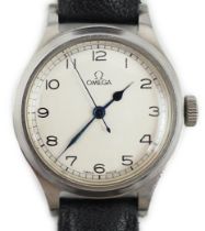 A gentleman's 1956 stainless steel British Military Issue Omega RAF Pilot's manual wind white dial