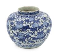 A Chinese blue and white 'Squirrel and vine' melon-shaped jar, Wanli period (1573-1619), painted