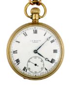 A George V J.W. Benson 9ct gold open face keyless pocket watch, with a 9ct gold curb link albert,