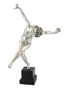 Attributed to Claire Colinet, an Art Deco silvered bronze figure of a nude acrobatic dancer,