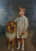 Attributed to J.W. Beaufort (fl. circa 1920-30) Full length portrait of a boy standing beside a