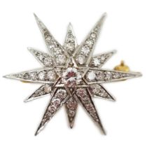 An Edwardian gold and diamond cluster set starburst brooch, 30mm, gross weight 5.3 grams.***