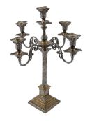 An Edwardian silver four branch, five light Corinthian column candelabrum, by James Deakin & Sons,