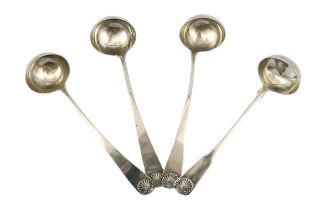 A set of three George III Scottish Provincial silver Old English shell pattern toddy ladles, by John