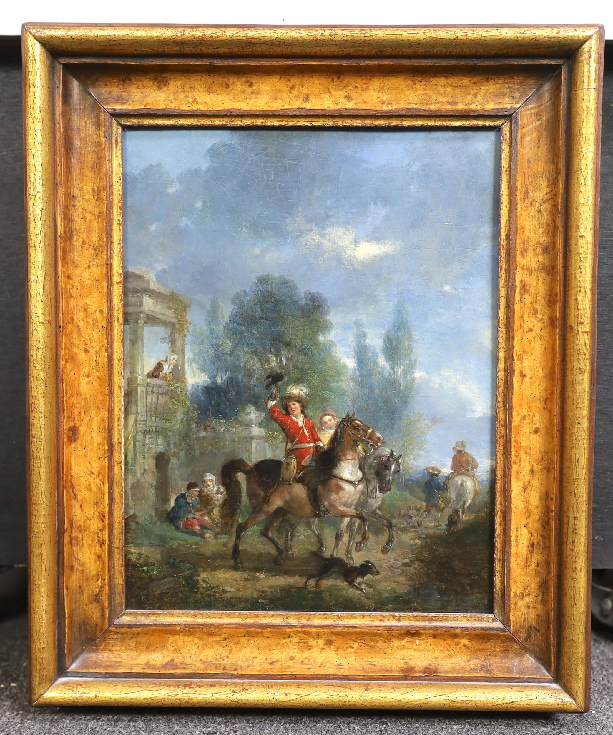 Manner of Philip Wouwerman (Haarlem, 1619-1668) A hawking party setting outoil on wooden panel27 x - Image 2 of 3