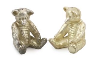 A pair of Elizabeth II cast silver novelty condiments, each modelled as a seated teddy bear, maker's