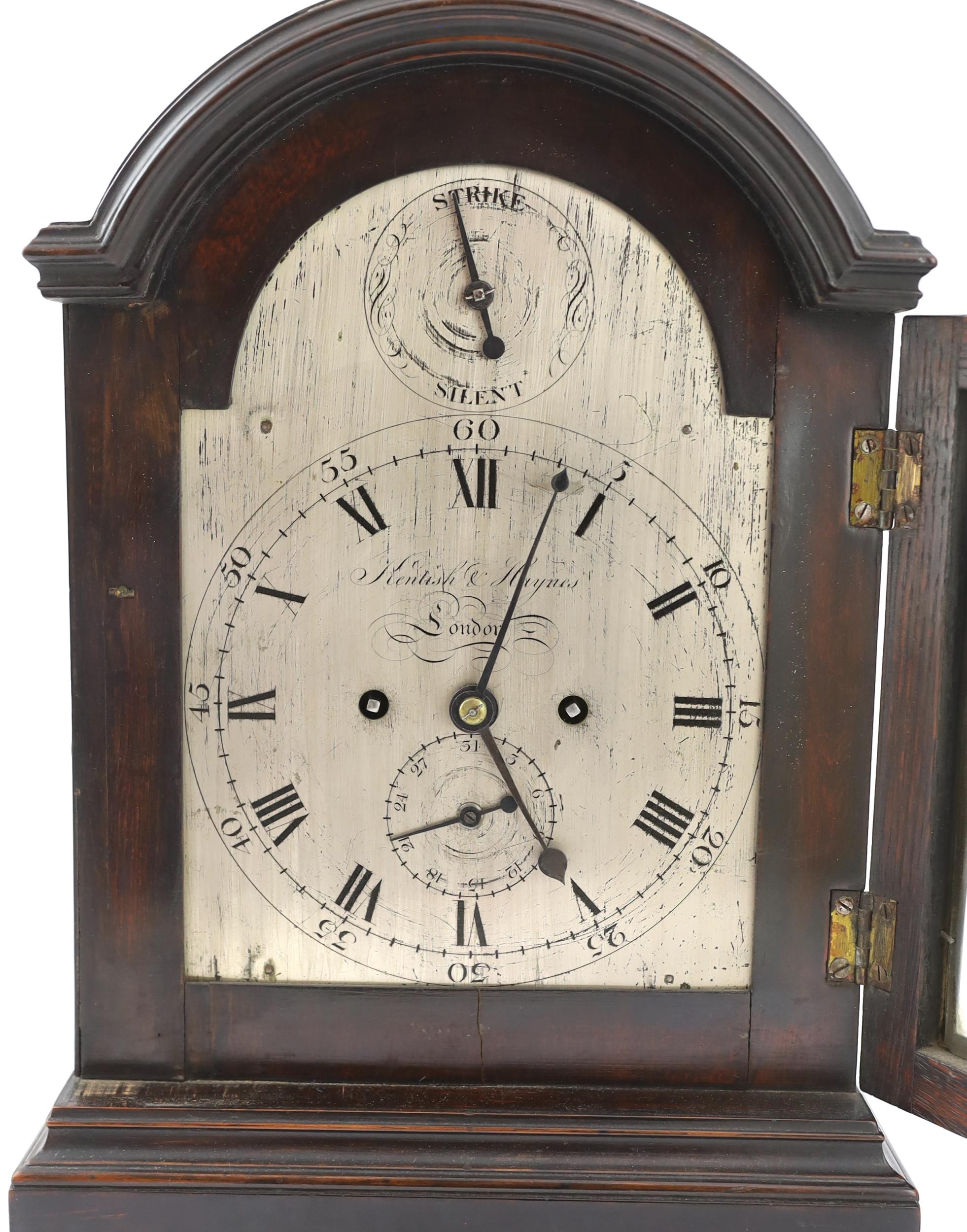 Kentish & Haynes of London, a George III ebonised eight day bracket clock in arched case with - Image 3 of 5