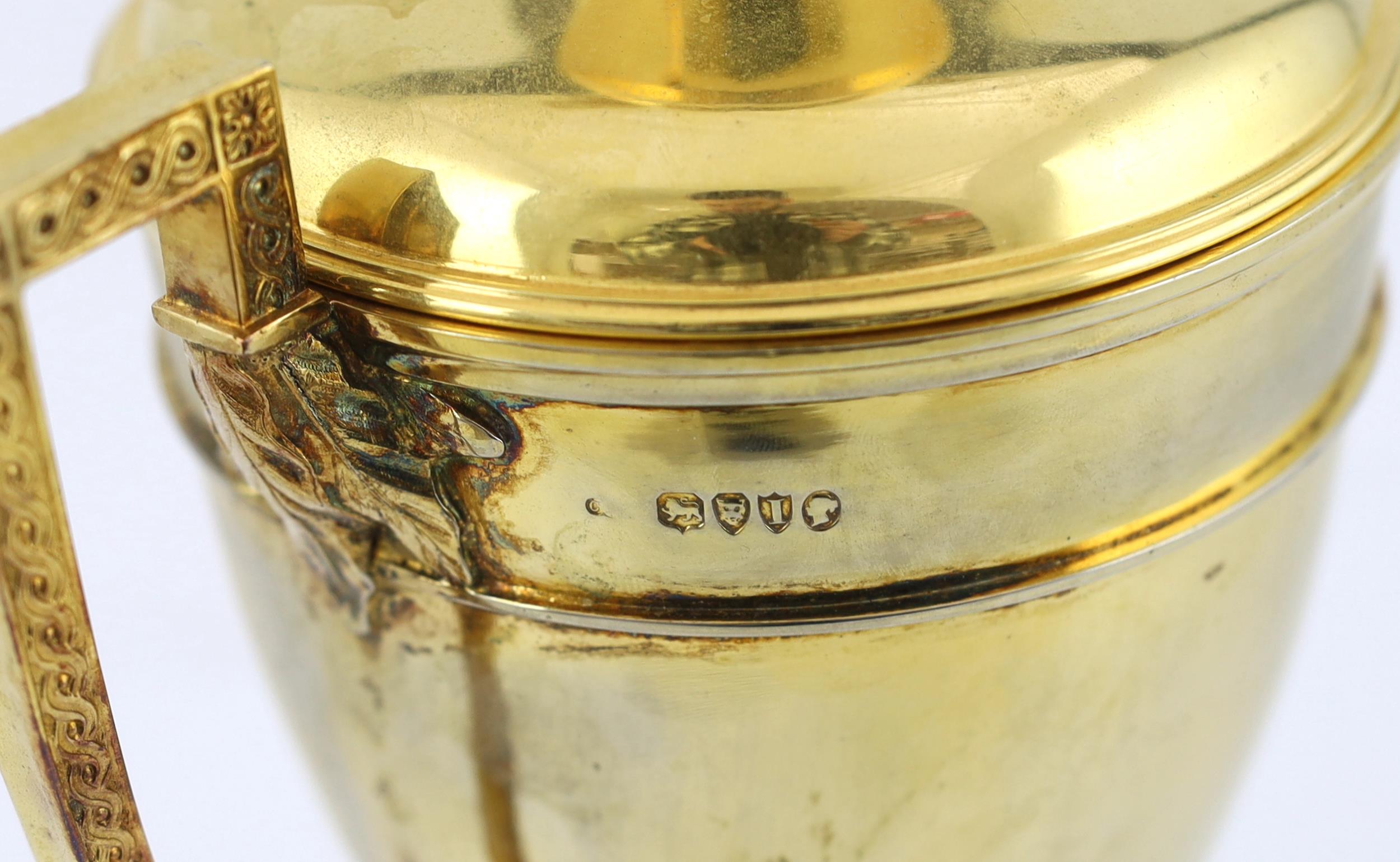 A late Victorian silver gilt two handled vase shaped presentation trophy cup, maker C?, with - Image 3 of 3