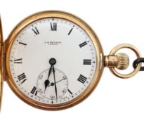 A George V 9ct gold J.W. Benson keyless lever half hunter pocket watch, with Roman dial and
