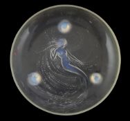 An R. Lalique 'Sirene' pattern opalescent glass dish (Coupe Trepied), moulded mark ‘R. LALIQUE’, See