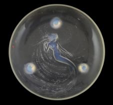 An R. Lalique 'Sirene' pattern opalescent glass dish (Coupe Trepied), moulded mark ‘R. LALIQUE’, See