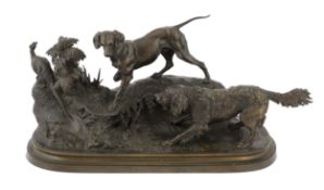 After Ferdinand Pautrot (1832-1874), a bronze group of a spaniel and a hound chasing a pheasant,