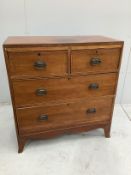 A small Regency banded mahogany chest of four drawers, width 87cm, depth 42cm, height 93cm