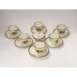A Royal Copenhagen part coffee set comprising six cups and saucers and a jar and cover, largest 12.