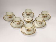 A Royal Copenhagen part coffee set comprising six cups and saucers and a jar and cover, largest 12.