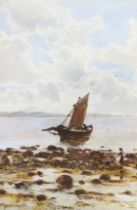 Herbert Moxon Cook (1844-1928), watercolour, Coastal scene with fishing boat, signed, indistinctly
