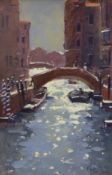 Peter Van Breda (b. 1957), impressionist oil on board, Rio di San Via, Venice, signed, inscribed