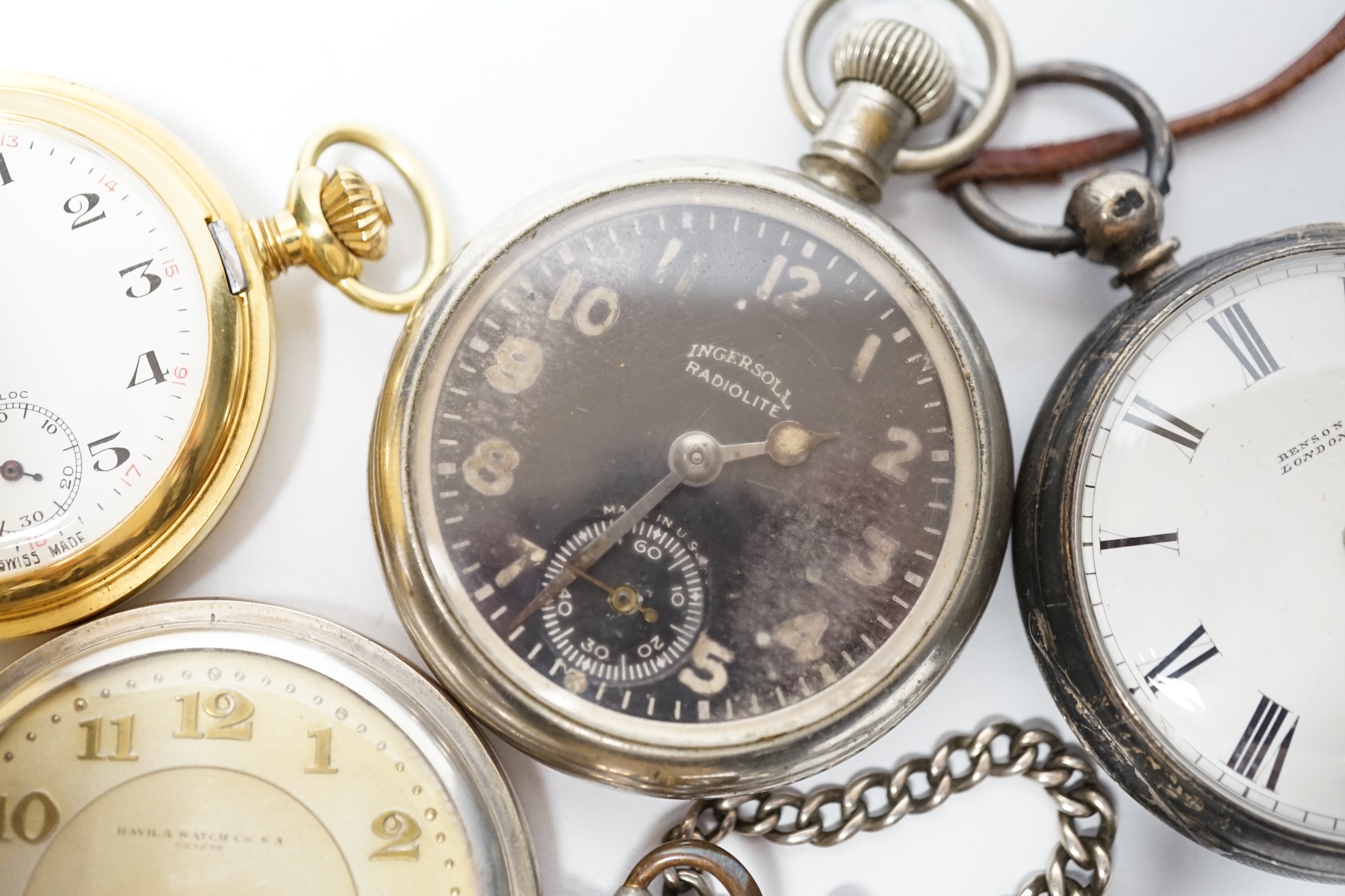 A silver open face pocket watch by Benson, London, an 800 standard hunter pocket watch by Havila and - Image 4 of 6