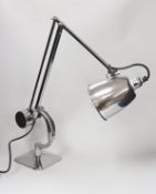A chrome anglepoise style lamp in the manner of a Herbert Terry model 1208, 92cm fully extended