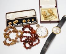 A pair of gilt metal Christian Dior tassel drop earrings and other jewellery, a wrist watch,