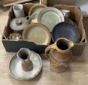 A quantity of kitchen stoneware and studio pottery including Tof Millway and Vera Tollow, largest