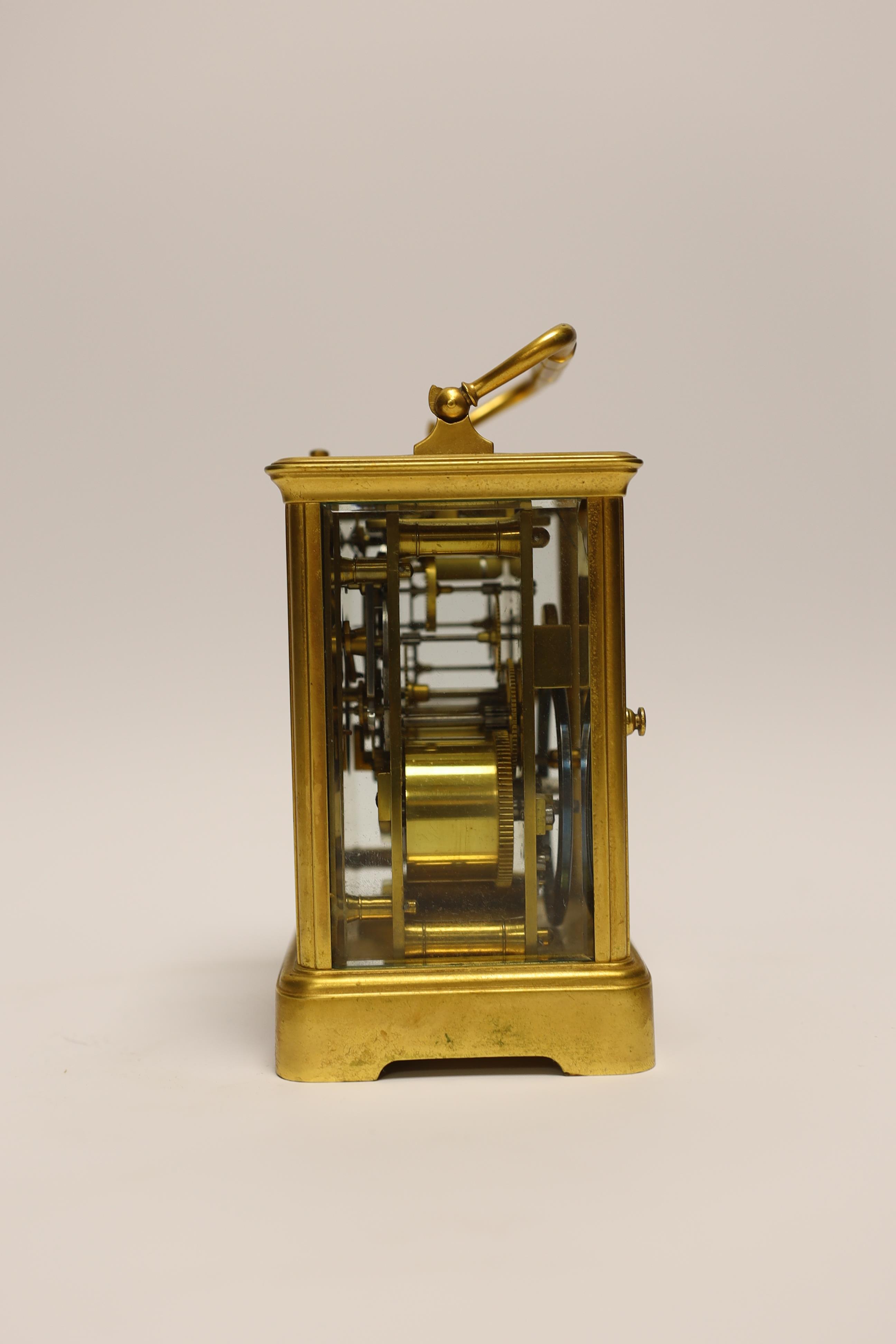 A gilt brass carriage clock with repeater, the dial inscribed Edward & Sons Glasgow, 18cm high - Image 2 of 9