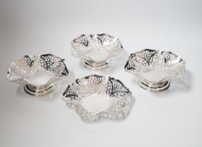 A set of three Elizabeth II pierced silver bonbon dishes, William Bush & Son, Sheffield, 1962, 14.