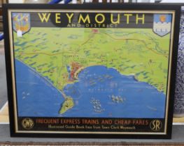 A framed Southern Railway Advertising SR and GWR original poster, 'Weymouth and District' by