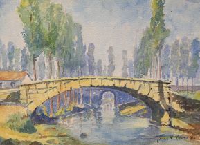 James P. Power (fl.1924 - 1938), watercolour, Bridge in parkland, signed and dated 1928, 25 x