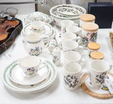 Portmeirion botanical dinner wares including mugs, storage jars and plates, largest 26cm in