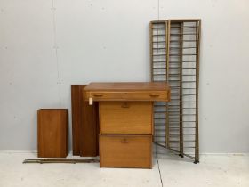 A mid century three section Ladderax teak modular unit with additional shelves