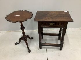 A 17th century style rectangular oak occasional table, width 51cm, depth 35cm, height 63cm