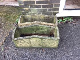 Two pairs of reconstituted stone rectangular garden planters, largest width 61cm, height 27cm and