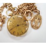 An 18k open face fob watch, with Roman dial, gross weight 38.5 grams, with key, together with a