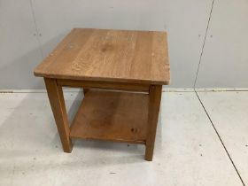 A square oak two tier occasional table, 60cm, height 56cm