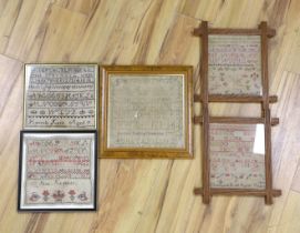 A George III dated 1797 framed alphabet sampler, by Barbara Darling and two similar dated samplers