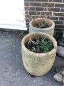 A pair of circular terracotta garden planters, diameter 41cm, height 41cm
